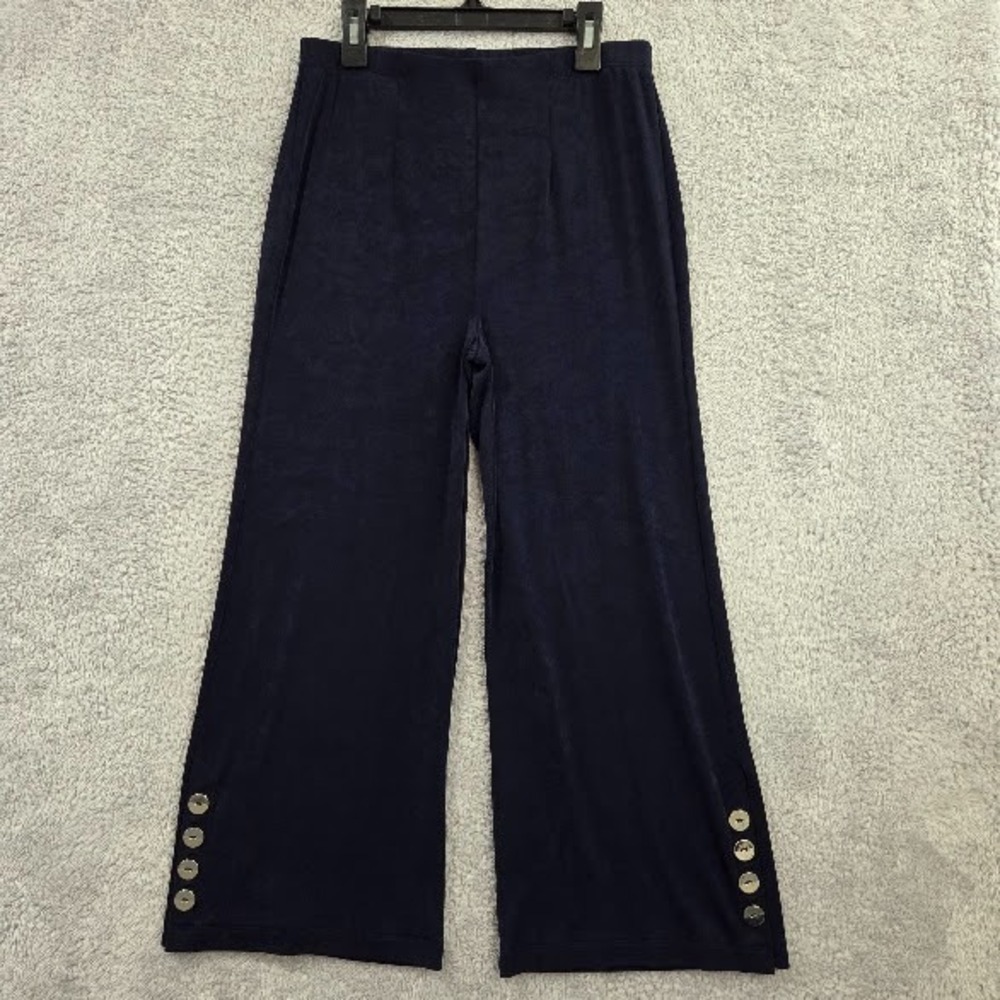 Chico's Travelers Navy Blue CAPRI Silver Grommet‎ Pants Size 0 Small No Wrinkle